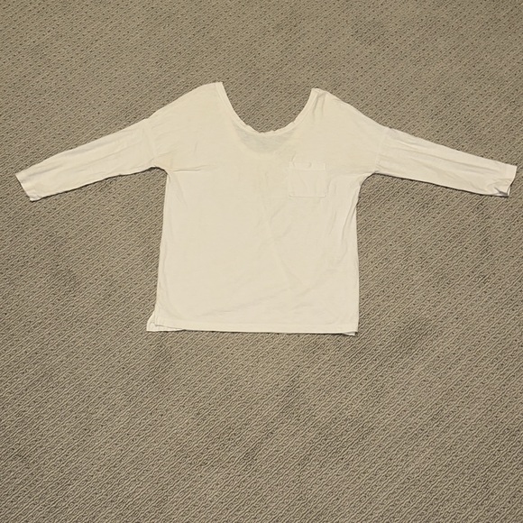 James Perse Scoop Back Pocket Tee 100% Cotton 3/4 Sleeve Side Slit White 1 Small - Picture 2 of 7